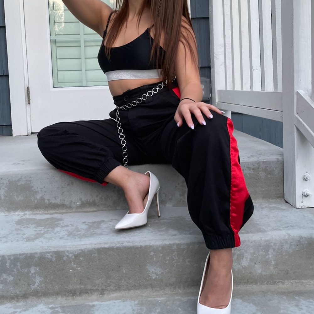 urban outfitters black and red "cargo pants"